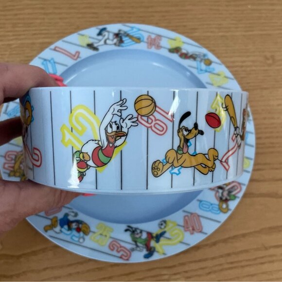 Vtg Betras Kids Mickey Mouse and Friends 3-Piece Dinnerware Set Sports 1993 New - Picture 4 of 11